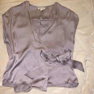 Taupe Silk Wrap Top Urban Outfitters